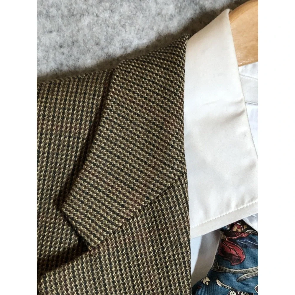 Chaps Ralph Lauren Blazer Mens Medium Brown Wool Houndstooth Sport Coat Jacket